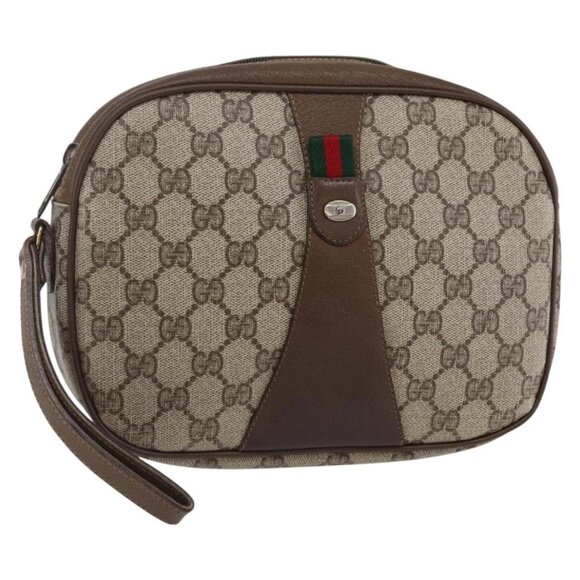Gucci Handbags - GUCCI GG Supreme Web Sherry Line Clutch Bag PVC Beige Gold 89 01 034 Auth 147495